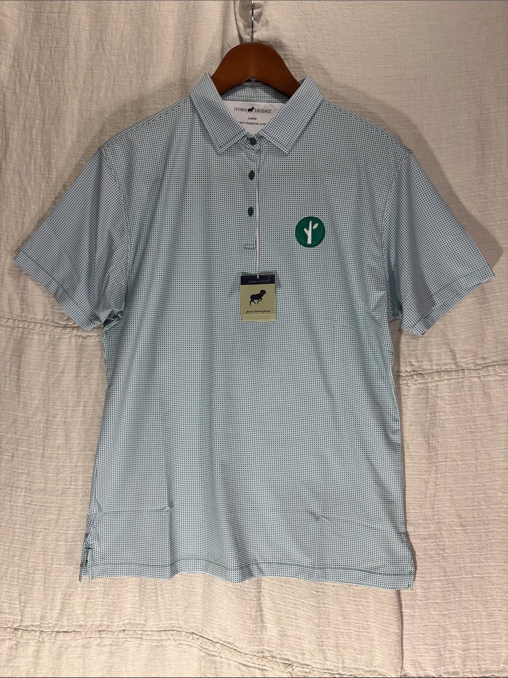 NWT Horn Legend Women’s Large Bamboo Charcoal Luxury Golf Polo MicroCheck Green